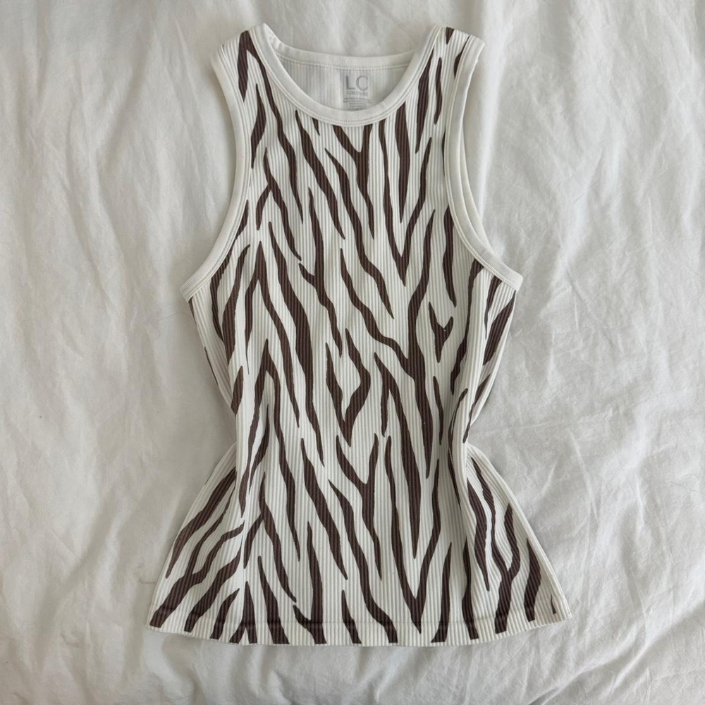 LC Couture White and brown zebra print tank top